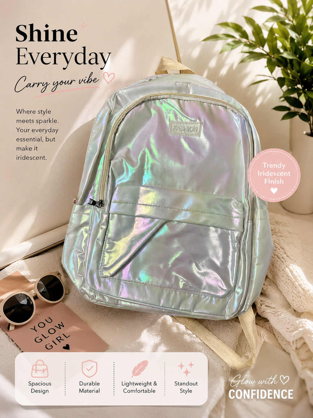Holographic Iridescent School Backpack