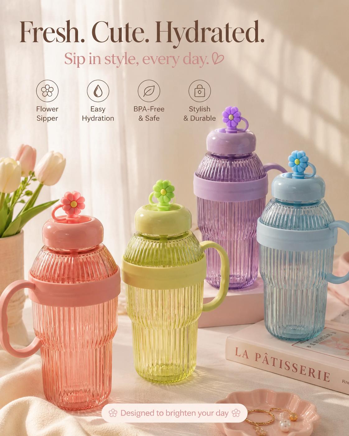 Flower Handle Tumbler with Straw