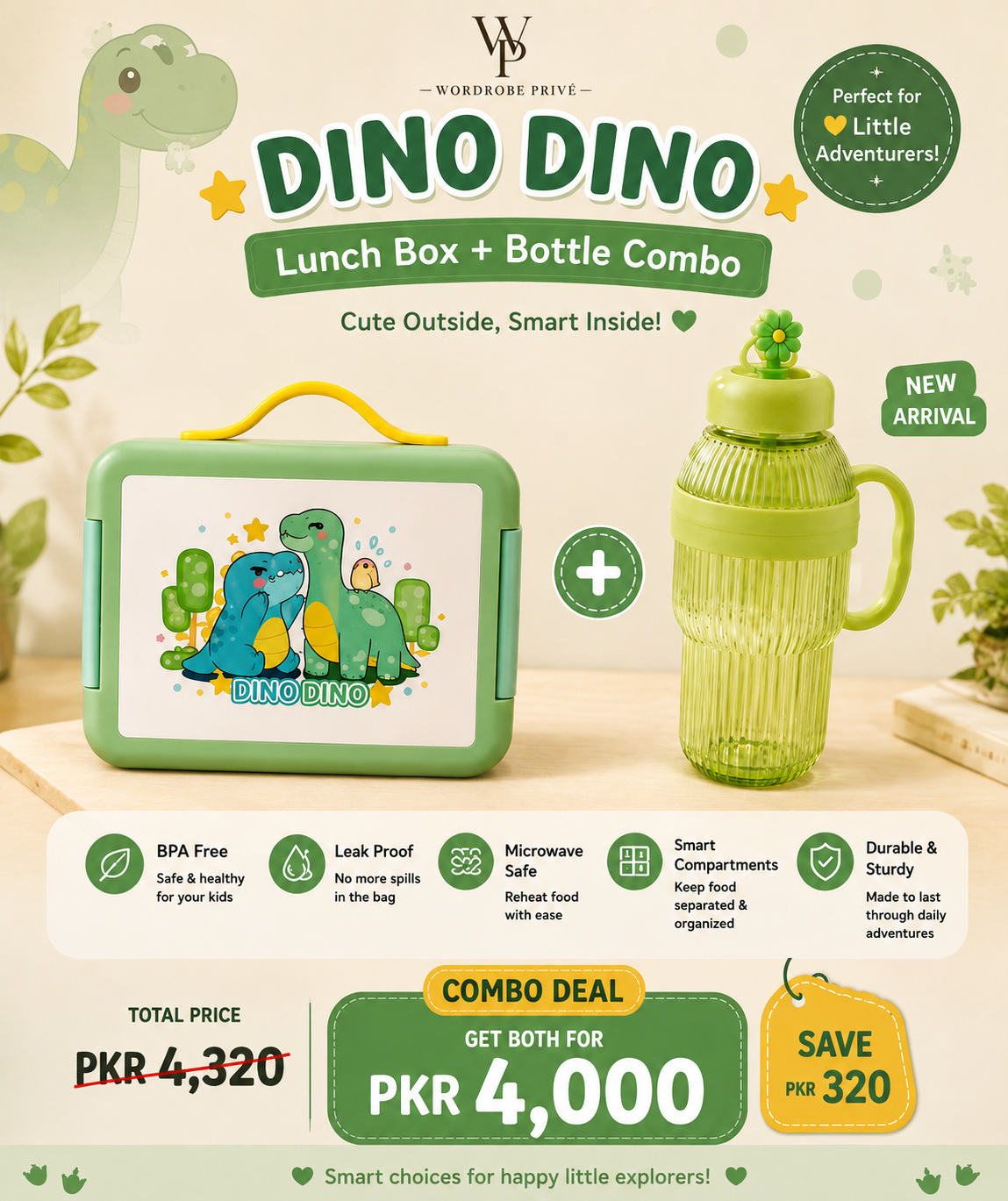 Dino Dino Lunch Box + Bottle Combo