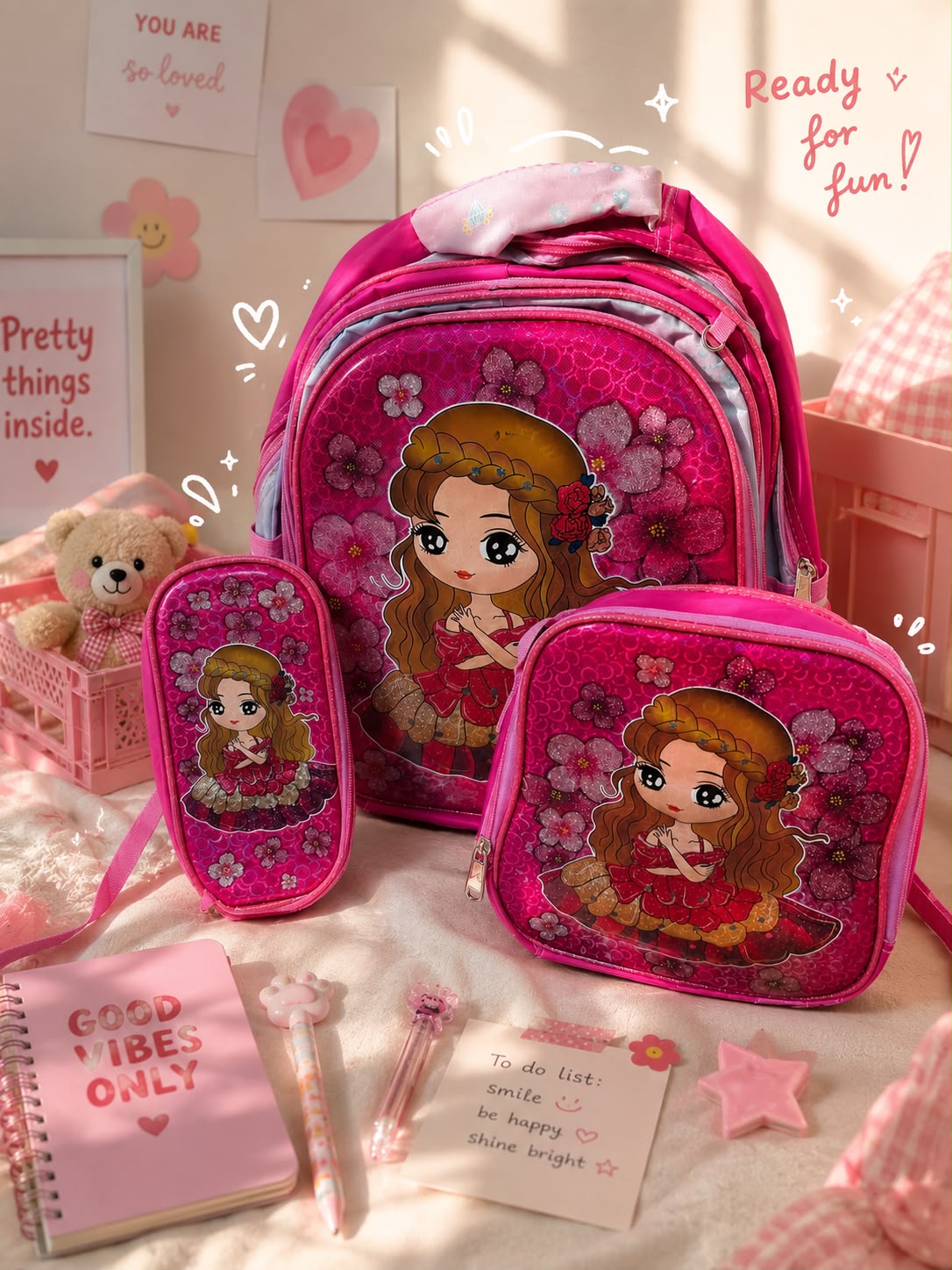 Princess 3pc Kids School Backpack Set